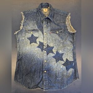Levi's Retro Women's M Patriotic Western Graphic Denim Tank Top Western Stars ve